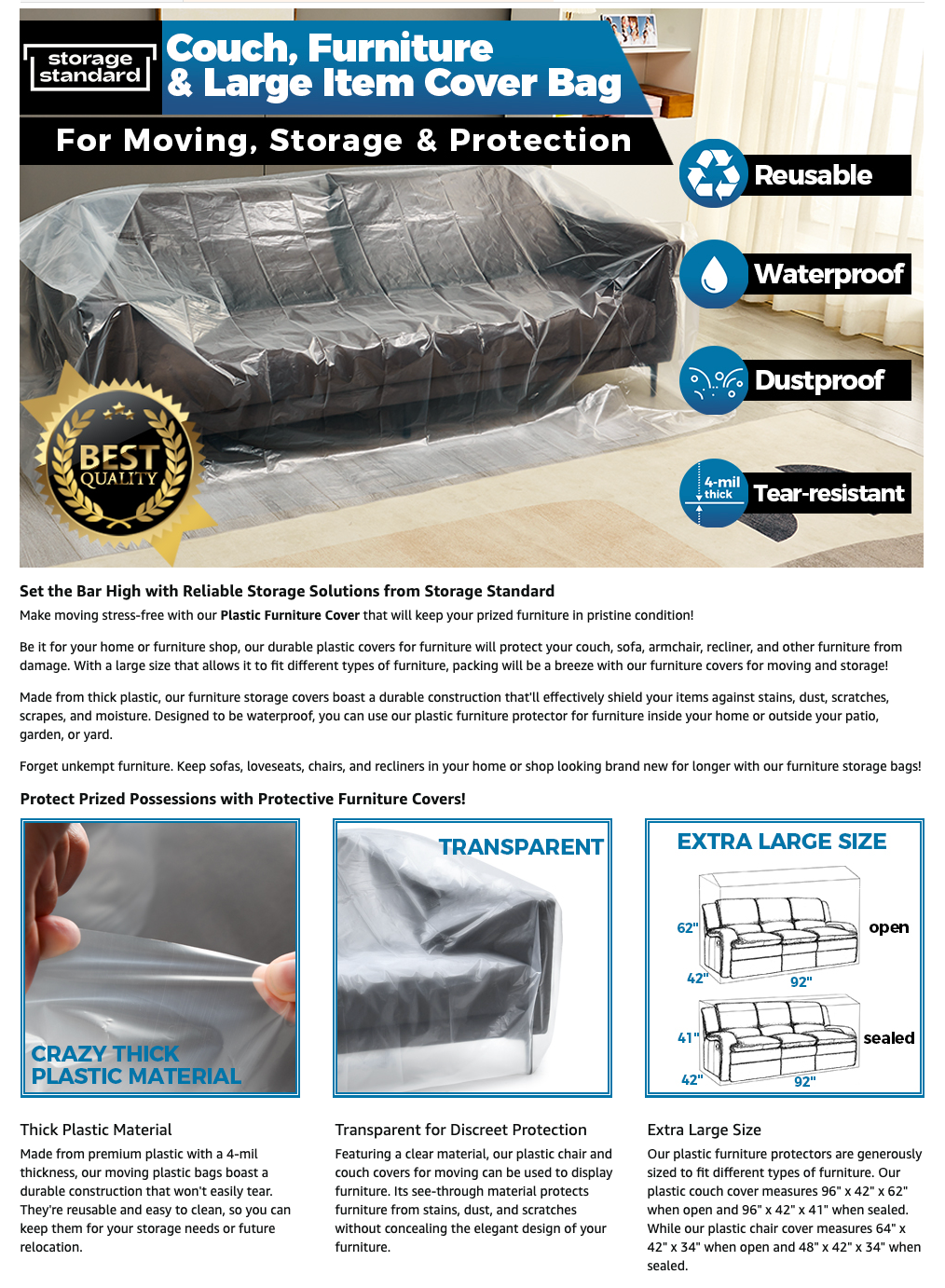 Plastic Furniture Covers for Moving - Heavy-Duty Plastic Couch Cover f –  StorageStandard